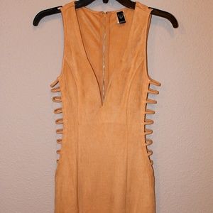 WINDSOR PINK/NUDE SUEDE CUTOUT BODYCON MINI DRESS